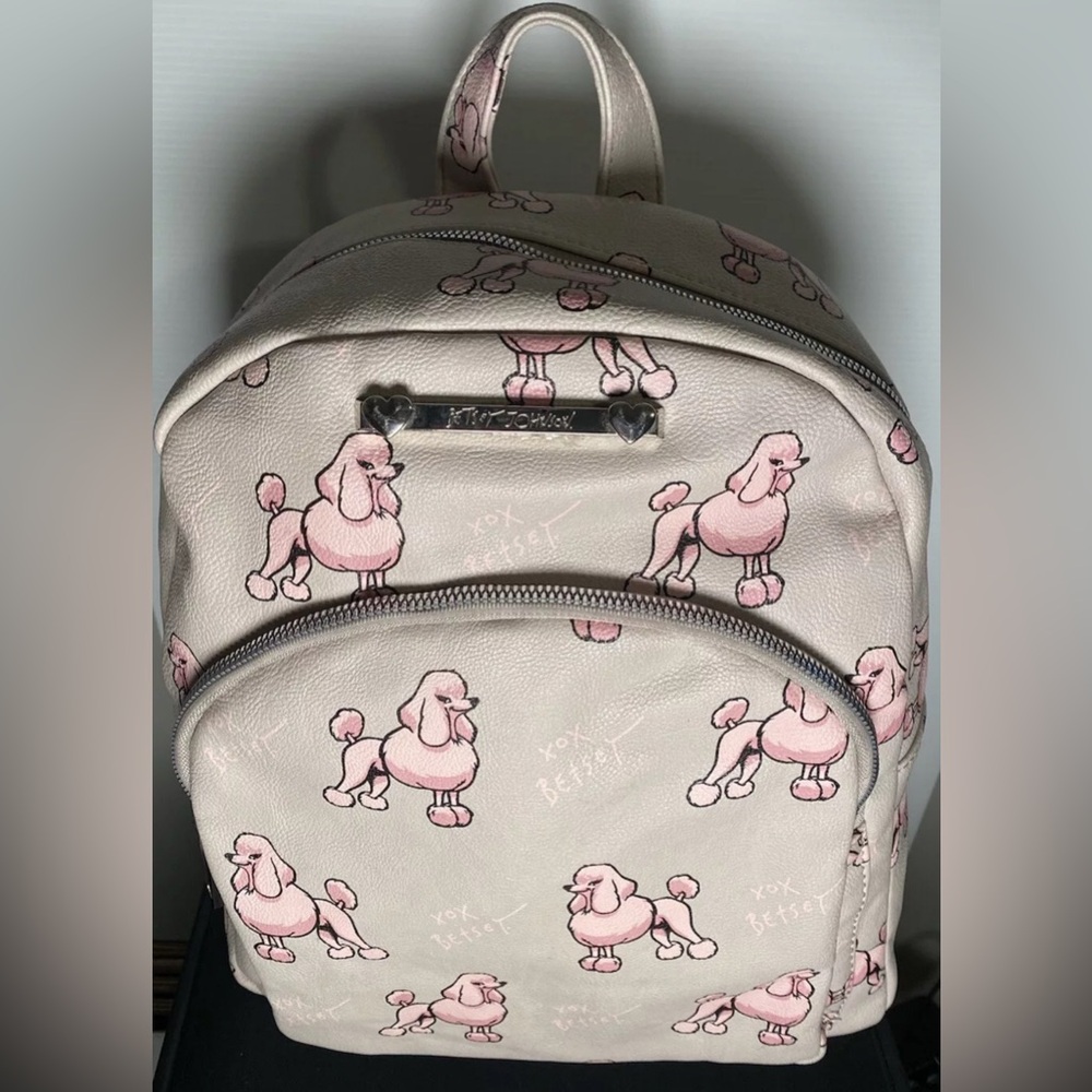 Betsey Johnson Pink and Gray Poodle Backpack - Picture 2 of 6